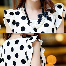 Cargar imagen en el visor de la galería, Hot Women Summer Casual Polka Dot Round Neck Short Sleeve Shirt Top Chiffon Blouse
