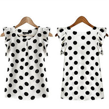 Load image into Gallery viewer, Hot Women Summer Casual Polka Dot Round Neck Short Sleeve Shirt Top Chiffon Blouse
