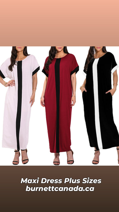 Women's Contrast Panel Shirt Dress Plus Size 3XL 4XL 5XL Robe Dresses O Neck Short Sleeve Casual Loose Maxi Long Dress Summer 2020