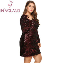 将图片加载到图库查看器，IN&#39;VOLAND Women&#39;s Plus Size Deep V-Neck Long Sleeve Sequined Dress Bodycon Cocktail Club Sheath Ladies Sequine Dresses
