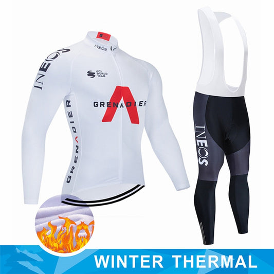 INEOS 2022 Winter Cycling Clothing Long Sleeve Jersey Mens New Team Warm Jacket Set MTB Clothes Thermal Fleece Ropa Ciclismo