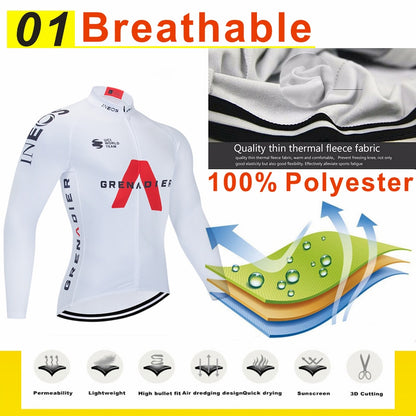 INEOS 2022 Winter Cycling Clothing Long Sleeve Jersey Mens New Team Warm Jacket Set MTB Clothes Thermal Fleece Ropa Ciclismo