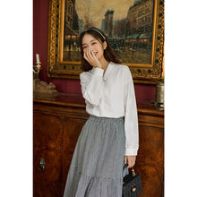 Load image into Gallery viewer, INMAN Autumn Winter White Shirt Elegant Lady Vintage Lapel Plain Long Sleeve Shirt Single-Breasted Women Cotton Basic Blouse
