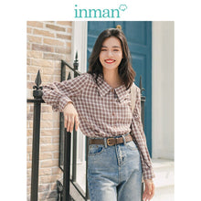 Charger l&#39;image dans la galerie, INMAN Winter Literary Retro 100% Cotton Doll Collar Plaid Loose Long Sleeve Women Blouse
