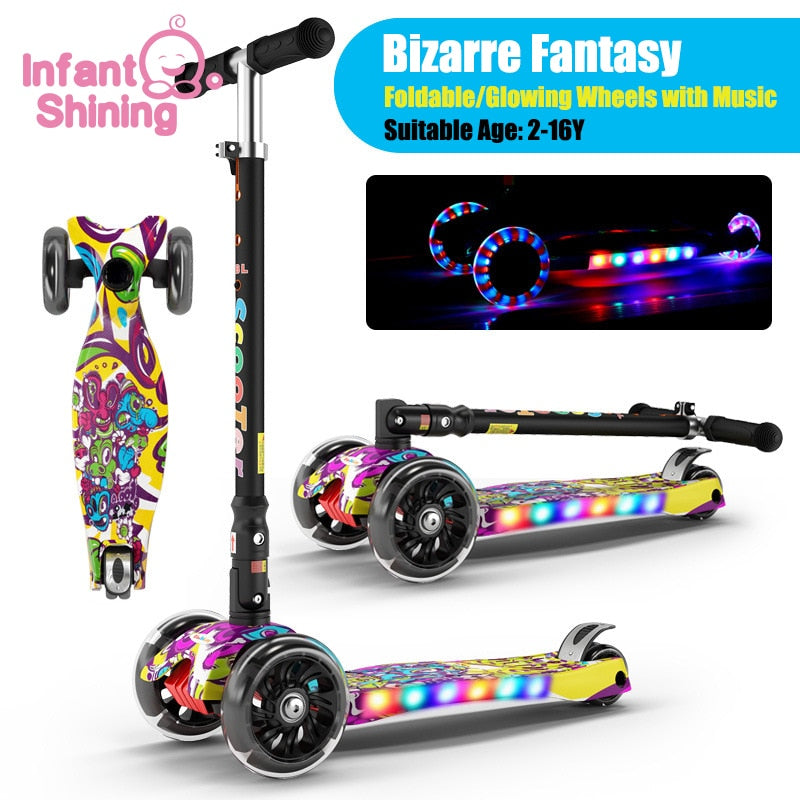 Infant Shining Kid Scooter 2-16Y Height Adjustable Foldable Children Balance Bike Light Flash Baby Ride on Toy Gift for Boy Girl