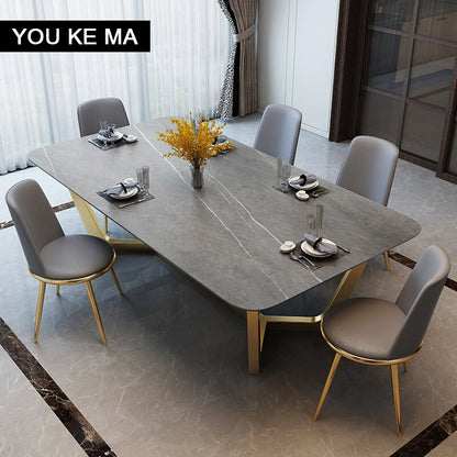 Italian Style Light Luxury Stone Plate Dining Home Rectangular Modern Marble Dining Table Nordic Dining Tables and Chairs set
