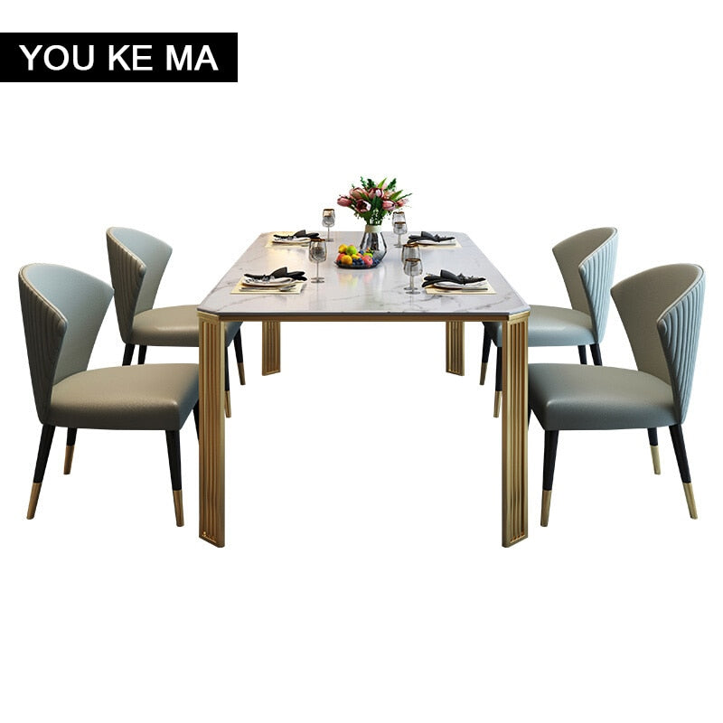 Italian Style Light Luxury Stone Plate Dining Home Rectangular Modern Marble Dining Table Nordic Dining Tables and Chairs set