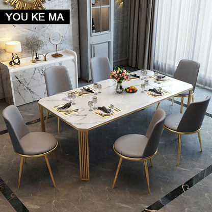Italian Style Light Luxury Stone Plate Dining Home Rectangular Modern Marble Dining Table Nordic Dining Tables and Chairs set