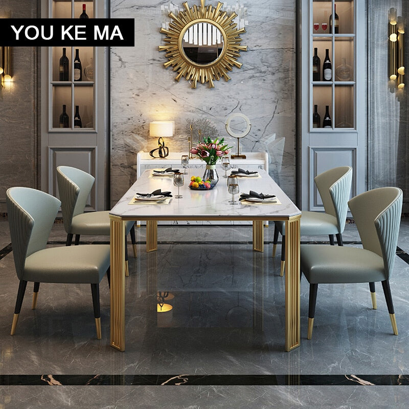 Italian Style Light Luxury Stone Plate Dining Home Rectangular Modern Marble Dining Table Nordic Dining Tables and Chairs set