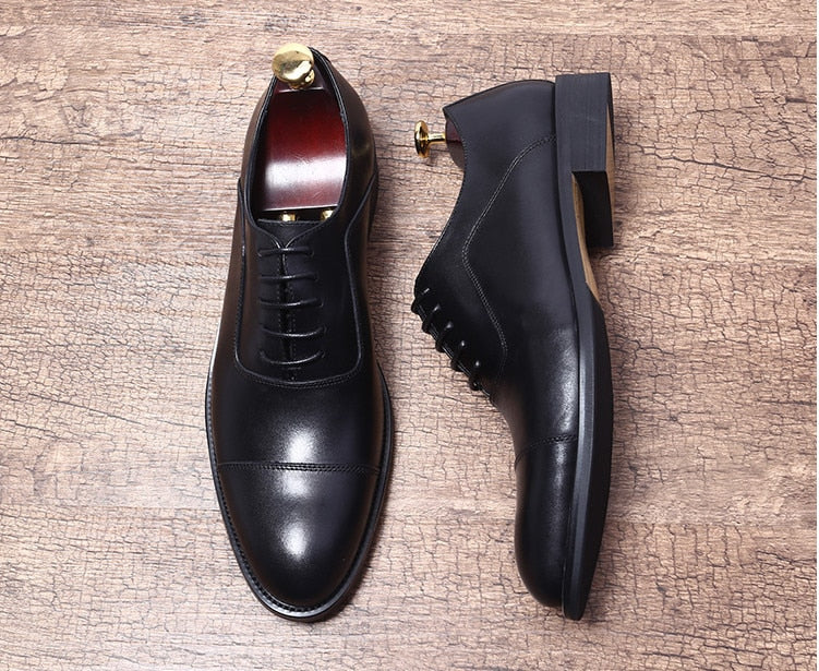 Italy British style youth business dress shoes leather three joint lace shoes handmade leather shoes pointed men's shoes