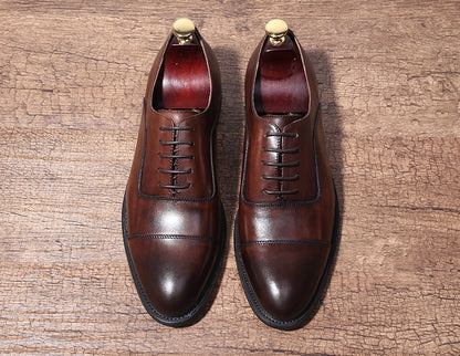 Italy British style youth business dress shoes leather three joint lace shoes handmade leather shoes pointed men's shoes