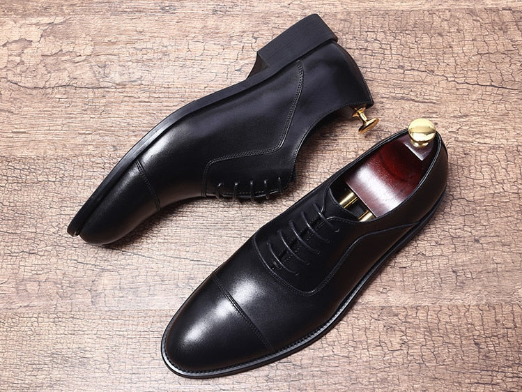 Italy British style youth business dress shoes leather three joint lace shoes handmade leather shoes pointed men's shoes