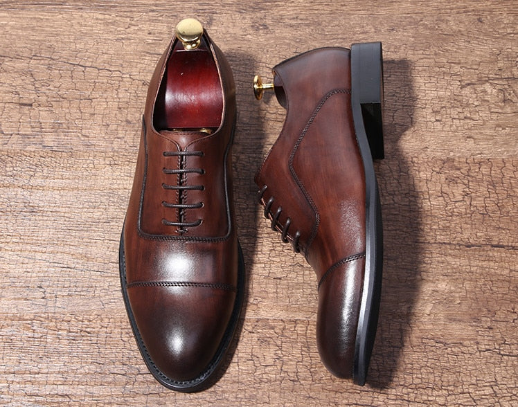 Italy British style youth business dress shoes leather three joint lace shoes handmade leather shoes pointed men's shoes