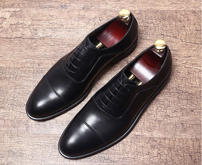 Italy British style youth business dress shoes leather three joint lace shoes handmade leather shoes pointed men's shoes