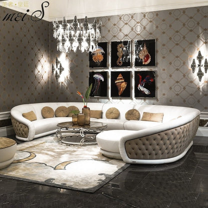 Italy Design Enclosure U-Shape Sofa for Large Spaces / Faux Leather Upholstery