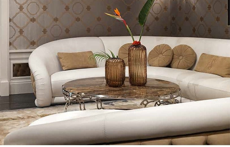 Italy Design Enclosure U-Shape Sofa for Large Spaces / Faux Leather Upholstery