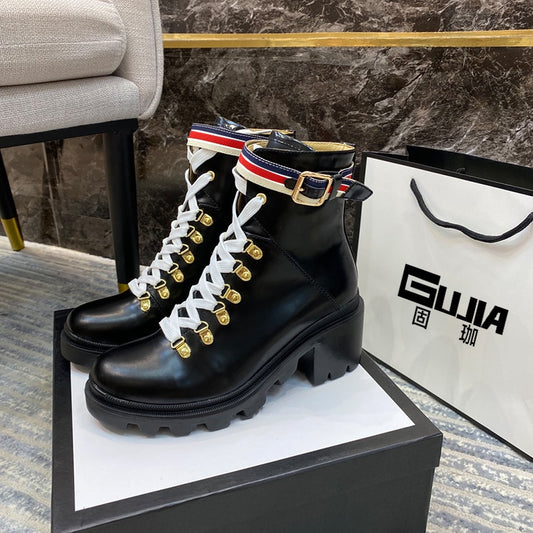Italy new 2020 British Leather scooter thin boot for summer, zipper, middle boot, lace-up, Martine boot Girl，genuine leather