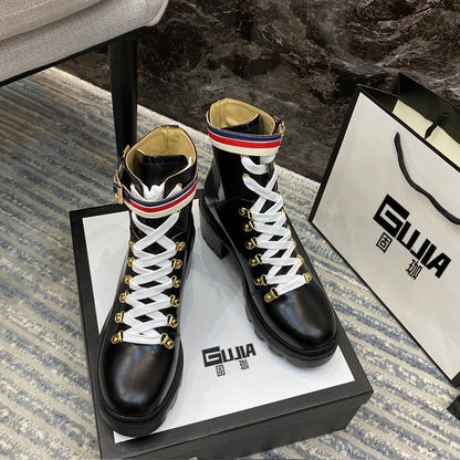 Italy new 2020 British Leather scooter thin boot for summer, zipper, middle boot, lace-up, Martine boot Girl，genuine leather