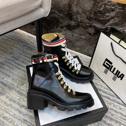 Italy new 2020 British Leather scooter thin boot for summer, zipper, middle boot, lace-up, Martine boot Girl，genuine leather