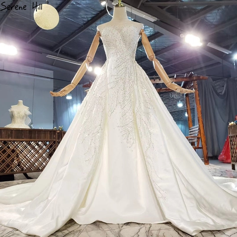 Ivory Detachable Train Mermaid High-end Wedding Gowns 2020 Sleeveless Beading Satin Bridal Gowns HX0314 Custom Made