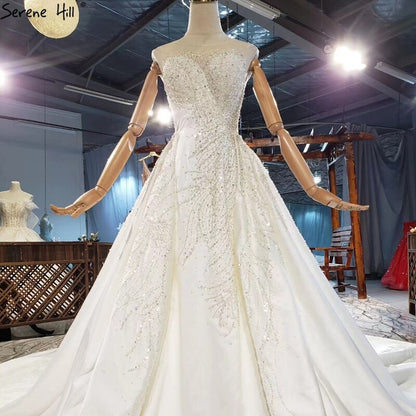 Ivory Detachable Train Mermaid High-end Wedding Gowns 2020 Sleeveless Beading Satin Bridal Gowns HX0314 Custom Made