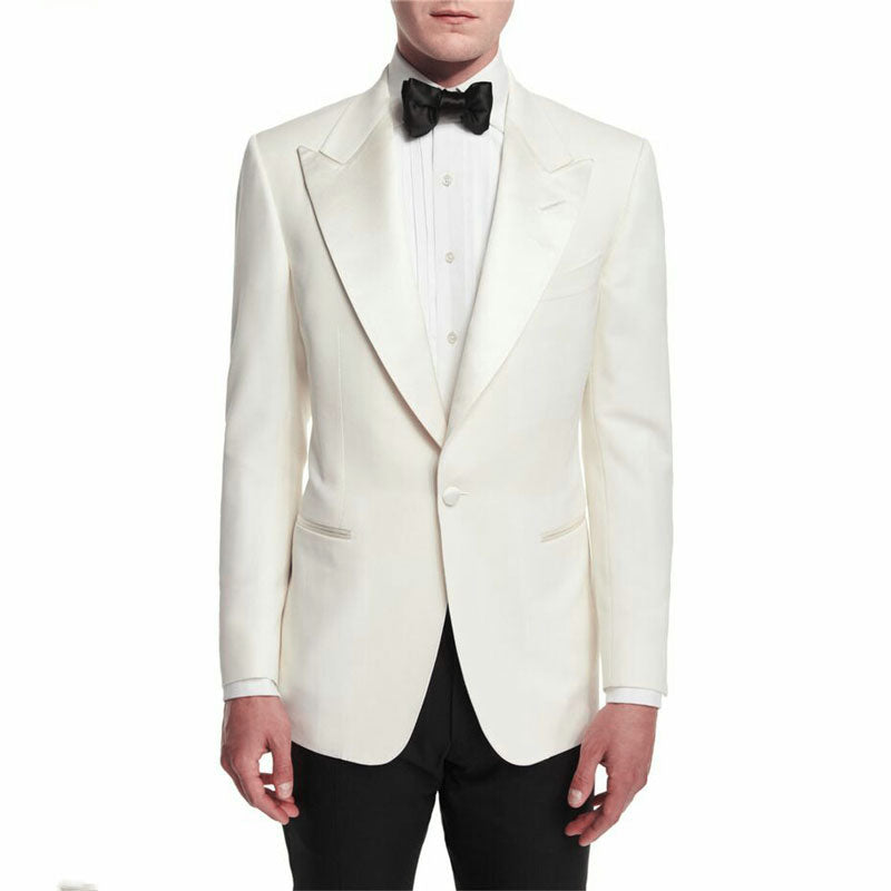 Ivory Jacquard Groom Tuxedo Wedding Suits for Men Best Man Blazer Pattern Costume Homme 2 Piece Groomsmen Coat Terno Masculino
