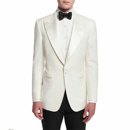 Ivory Jacquard Groom Tuxedo Wedding Suits for Men Best Man Blazer Pattern Costume Homme 2 Piece Groomsmen Coat Terno Masculino