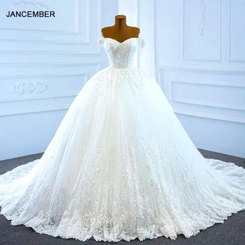 J66712 Elegant Sweetheart Princess Wedding Dresses 2020 Appliques Ball Gowns Short Sleeve Off The Shoulder