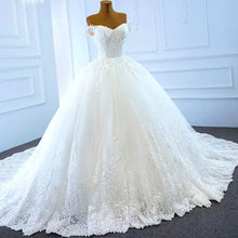 Load image into Gallery viewer, J66712 Elegant Sweetheart Princess Wedding Dresses 2020 Appliques Ball Gowns Short Sleeve Off The Shoulder
