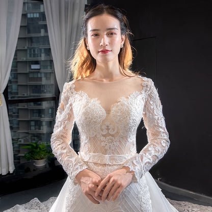 J66856 Jancember Crystal Mermaid Wedding Dress 2021 Long Sleeve Plus Size Bridal Gowns Appliques Lace Up Back