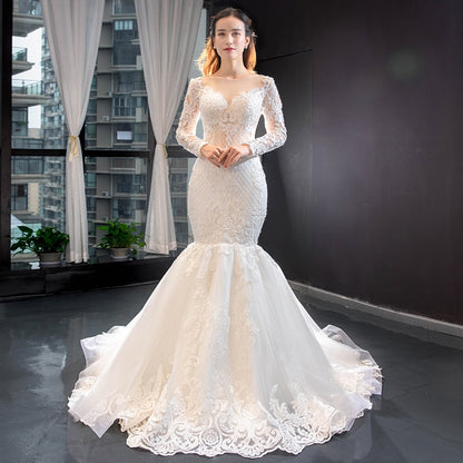 J66856 Jancember Crystal Mermaid Wedding Dress 2021 Long Sleeve Plus Size Bridal Gowns Appliques Lace Up Back