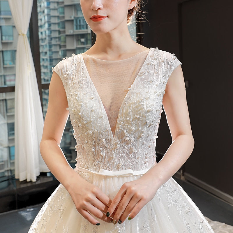 J66904 jancember women wedding dress 2019 with train ruffles sequined lace up pleat wedding dress ball gown платье на свадьбу