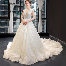 将图片加载到图库查看器，J66904 jancember women wedding dress 2019 with train ruffles sequined lace up pleat wedding dress ball gown платье на свадьбу
