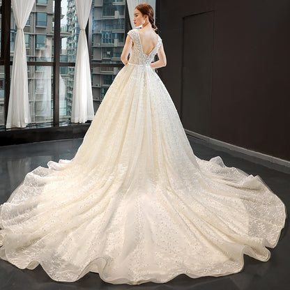 J66904 jancember women wedding dress 2019 with train ruffles sequined lace up pleat wedding dress ball gown платье на свадьбу