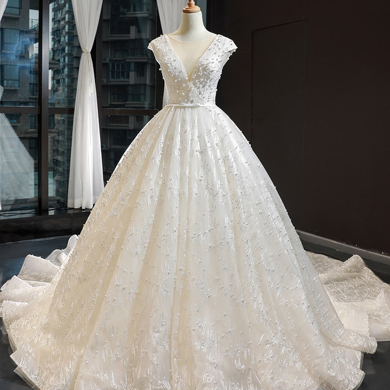 J66904 jancember women wedding dress 2019 with train ruffles sequined lace up pleat wedding dress ball gown платье на свадьбу
