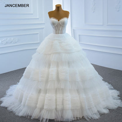 JANCEMBER White Elegant And Simple Sleeveless Sweetheart Wedding Gown 2020 Backless Tulled Tiered J67175