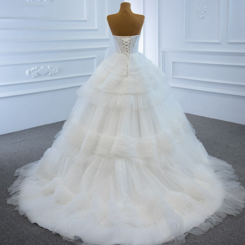 JANCEMBER White Elegant And Simple Sleeveless Sweetheart Wedding Gown 2020 Backless Tulled Tiered J67175