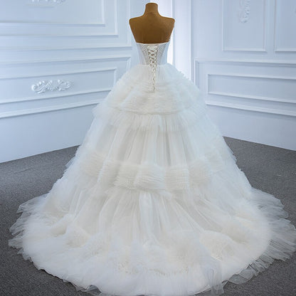 JANCEMBER White Elegant And Simple Sleeveless Sweetheart Wedding Gown 2020 Backless Tulled Tiered J67175