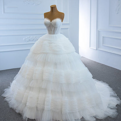 JANCEMBER White Elegant And Simple Sleeveless Sweetheart Wedding Gown 2020 Backless Tulled Tiered J67175