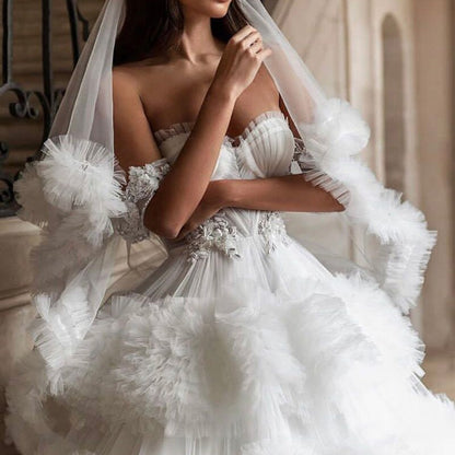 JANCEMBER White Elegant And Simple Sleeveless Sweetheart Wedding Gown 2020 Backless Tulled Tiered J67175