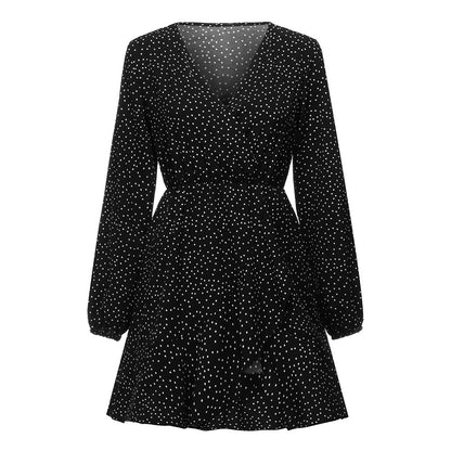 JAYCOSIN Party Vintage Women Dress Long Sleeve Female Sexy V-Neck Autumn 2019 Winter Dress Elegant Dot Print Dresses Vestidos