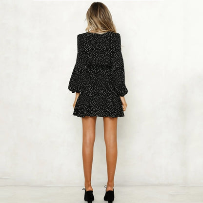 JAYCOSIN Party Vintage Women Dress Long Sleeve Female Sexy V-Neck Autumn 2019 Winter Dress Elegant Dot Print Dresses Vestidos