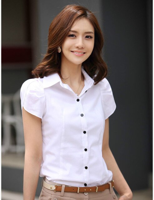JFUNCY 2019 New Women's OL White Shirt Female Short Sleeved Workwear Button Up Blouse for Office Lady Plus Size 4XL Tops