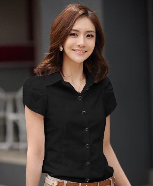 JFUNCY 2019 New Women's OL White Shirt Female Short Sleeved Workwear Button Up Blouse for Office Lady Plus Size 4XL Tops