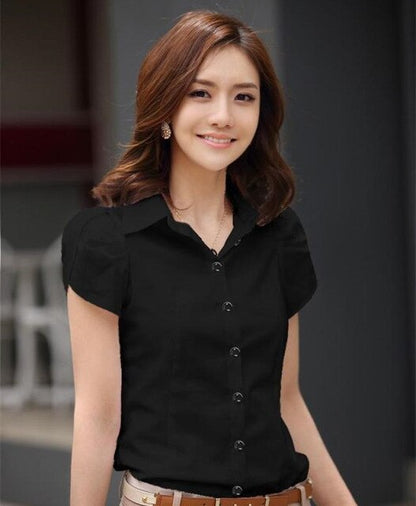JFUNCY 2019 New Women's OL White Shirt Female Short Sleeved Workwear Button Up Blouse for Office Lady Plus Size 4XL Tops