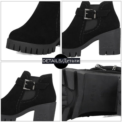 JK Flock Women's Winter Boots Round Toe Footwear Platform Female Boot Casual Girl High Heel Shoes Ankle Boots