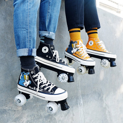 JK Quad Roller Skates Canvas Unisex Double Line Skates Adult Kid Two line Skating Shoes Led Tires Patines Casual Rollerblade