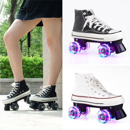 JK Quad Roller Skates Canvas Unisex Double Line Skates Adult Kid Two line Skating Shoes Led Tires Patines Casual Rollerblade
