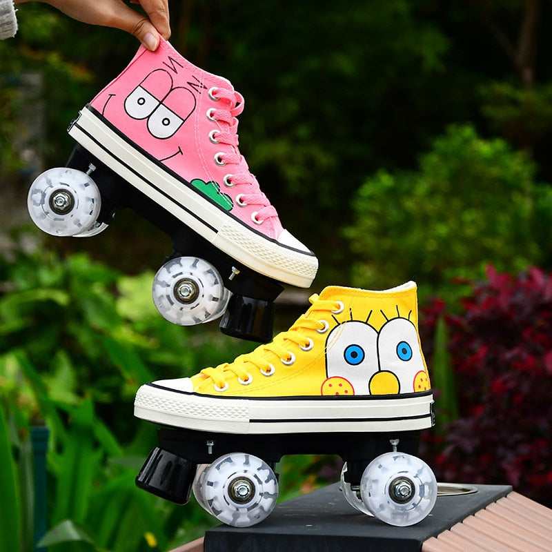 JK Quad Roller Skates Canvas Unisex Double Line Skates Adult Kid Two line Skating Shoes Led Tires Patines Casual Rollerblade