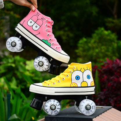 JK Quad Roller Skates Canvas Unisex Double Line Skates Adult Kid Two line Skating Shoes Led Tires Patines Casual Rollerblade